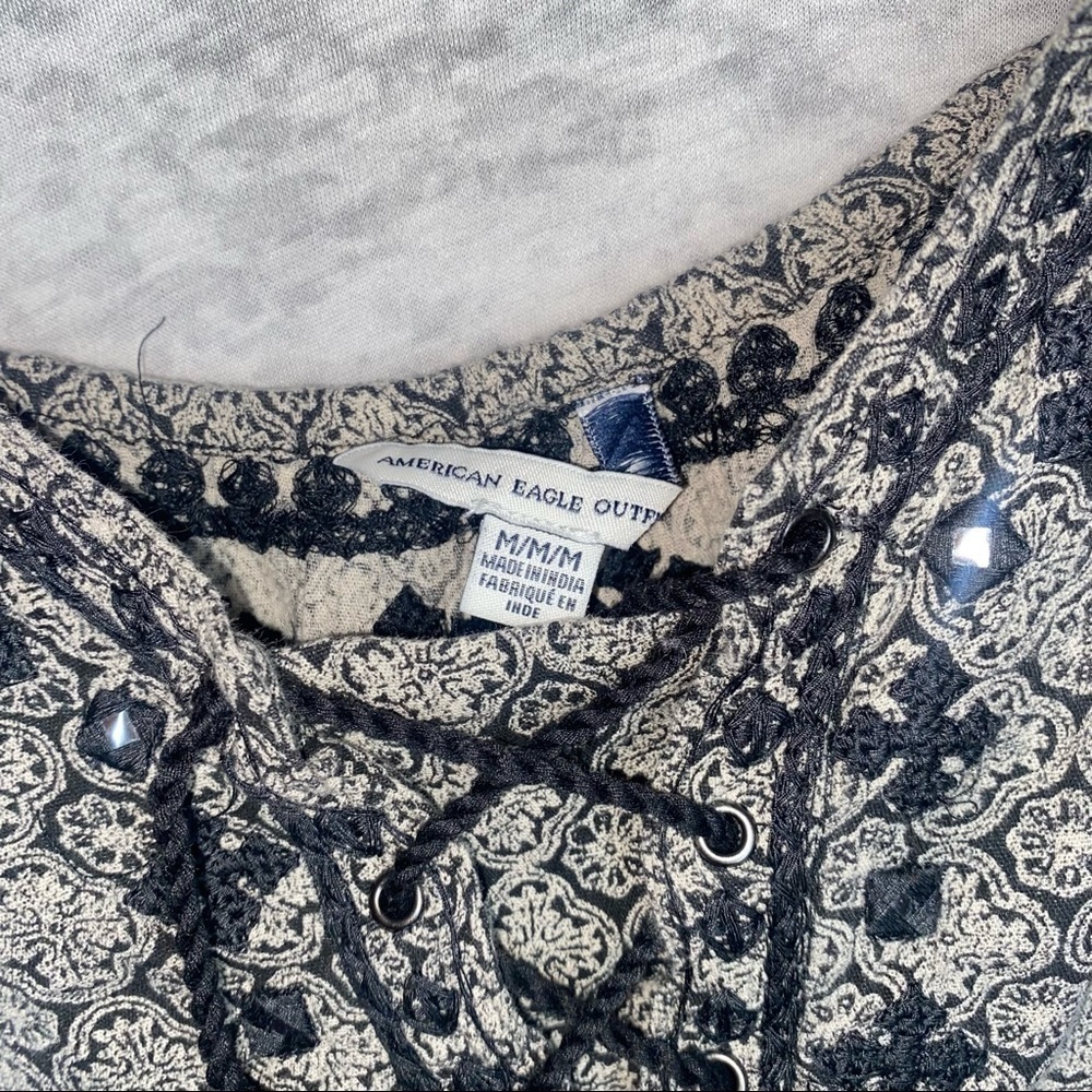American Eagle Outfitters Boho Chic Mixed Grey Black Printed Romper Size Small - Picture 6 of 9